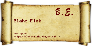 Blaho Elek névjegykártya